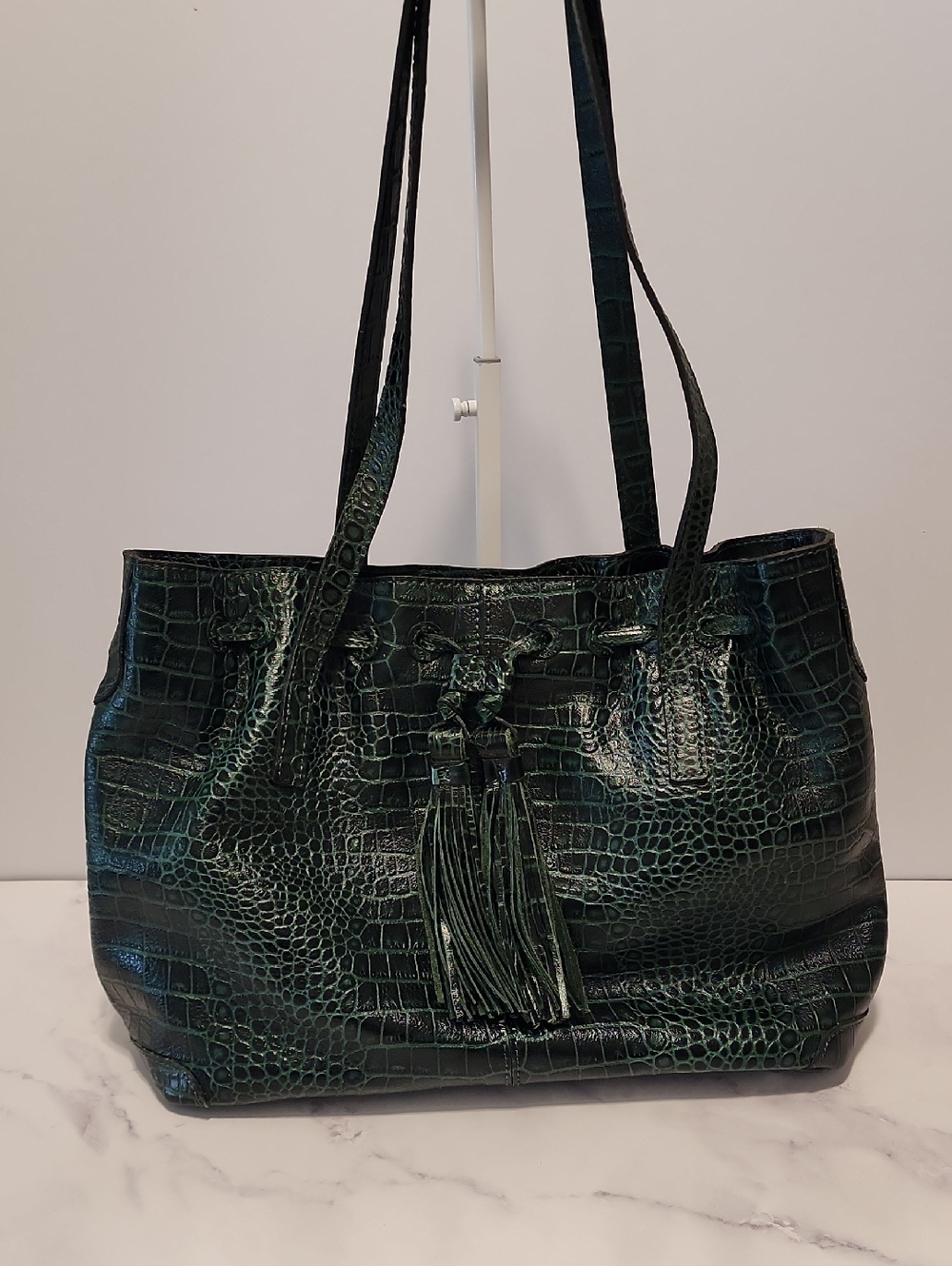 Patricia Nash Croc-Embossed Dark Green Tote Bag
